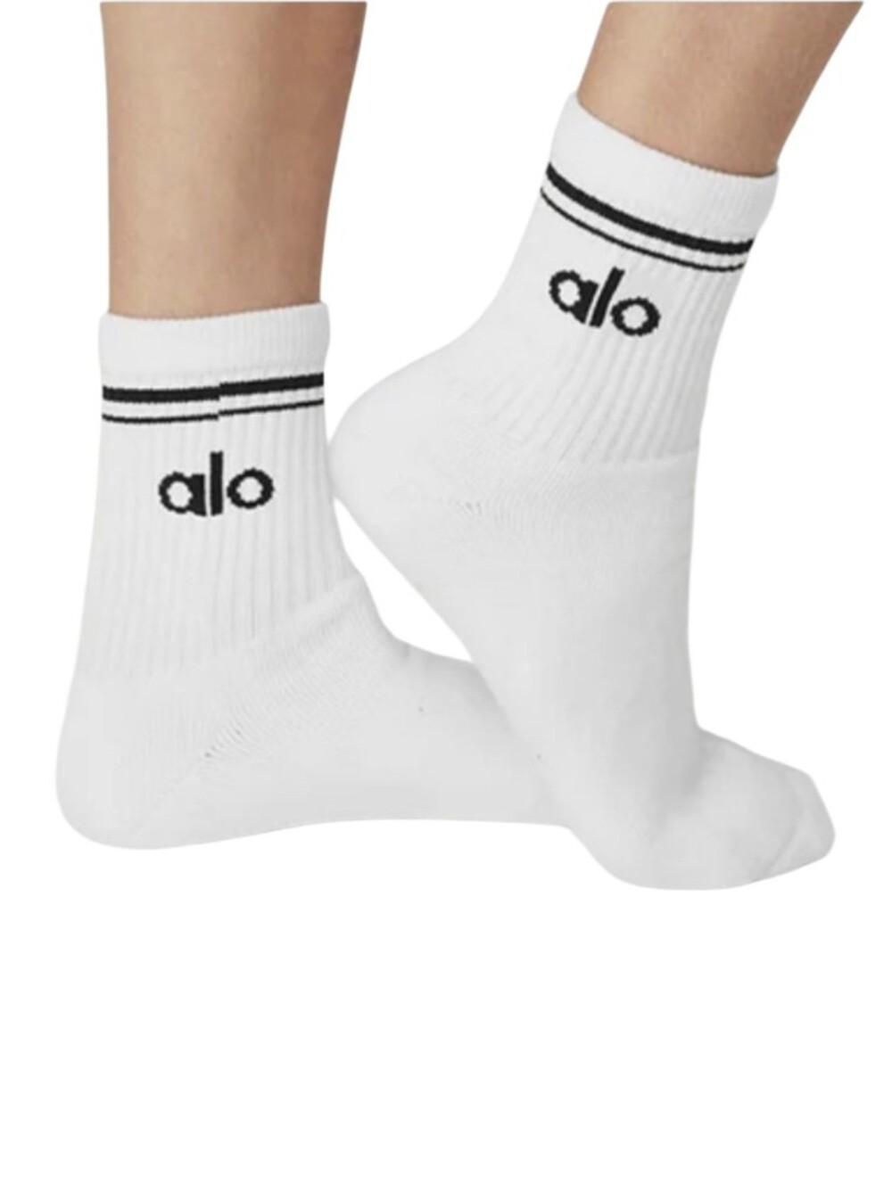 #7 White Crew Athletic Socks with Black Stripe and Logo